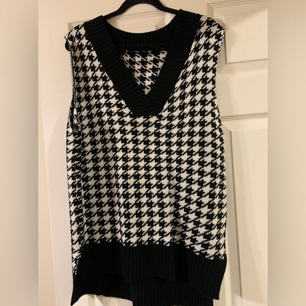 Black and White Houndstooth Sweater Vest